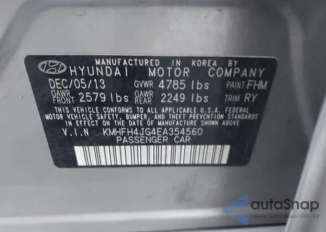 2014 Hyundai Azera Limited from USA, damaged, VIN KMHFH4JG4EA354560